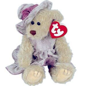 Ty 1993 Darlene Your Heart Be Glad Forever Furry Blonde Bear in Dusty Pink Dress